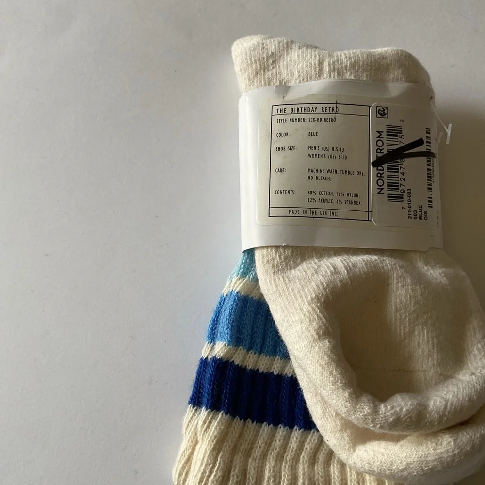 AMERICAN TRENCH RETRO BIRTHDAY STRIPE SOCKS BLUE MULTI OS NWT